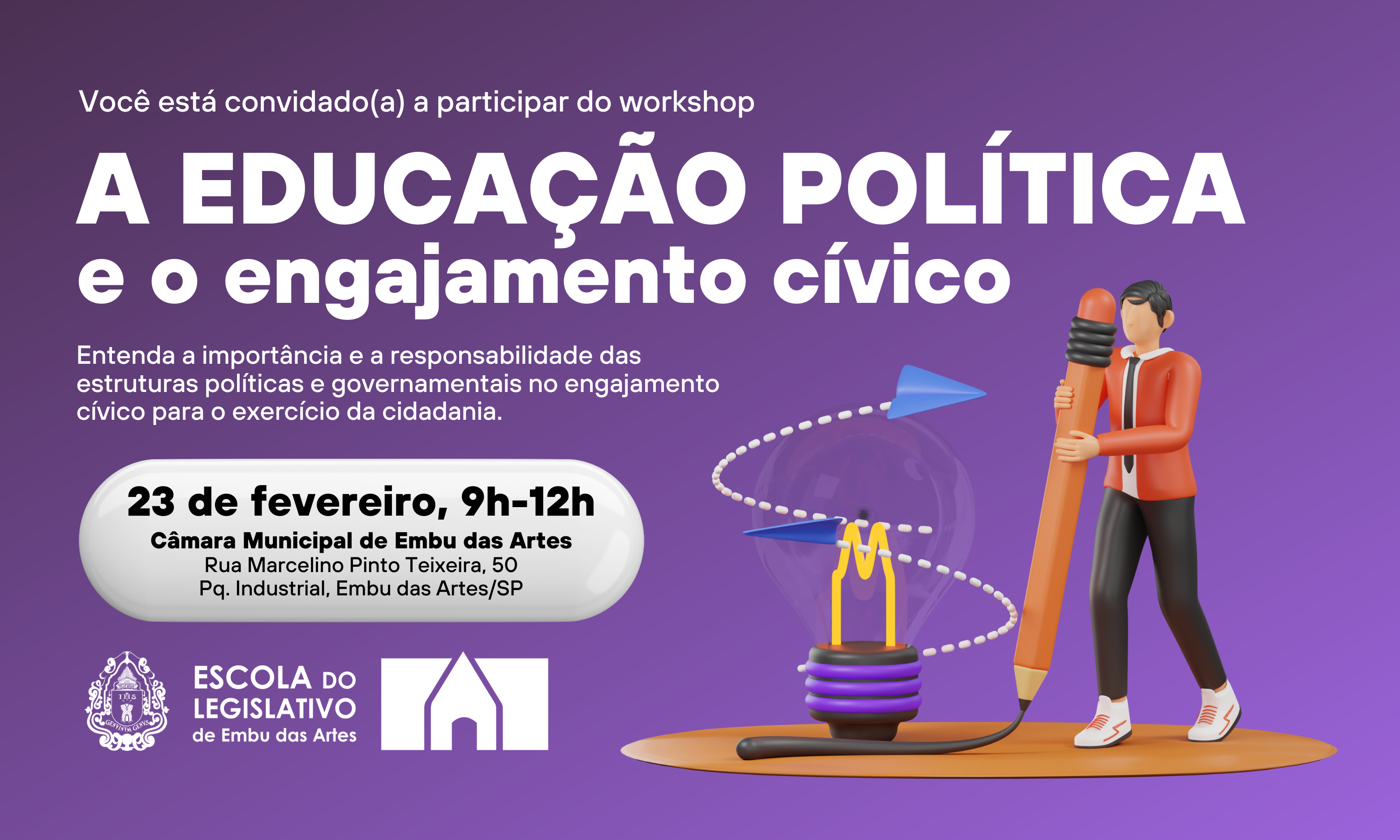 Câmara Municipal promove workshop sobre Educação Política no dia 23